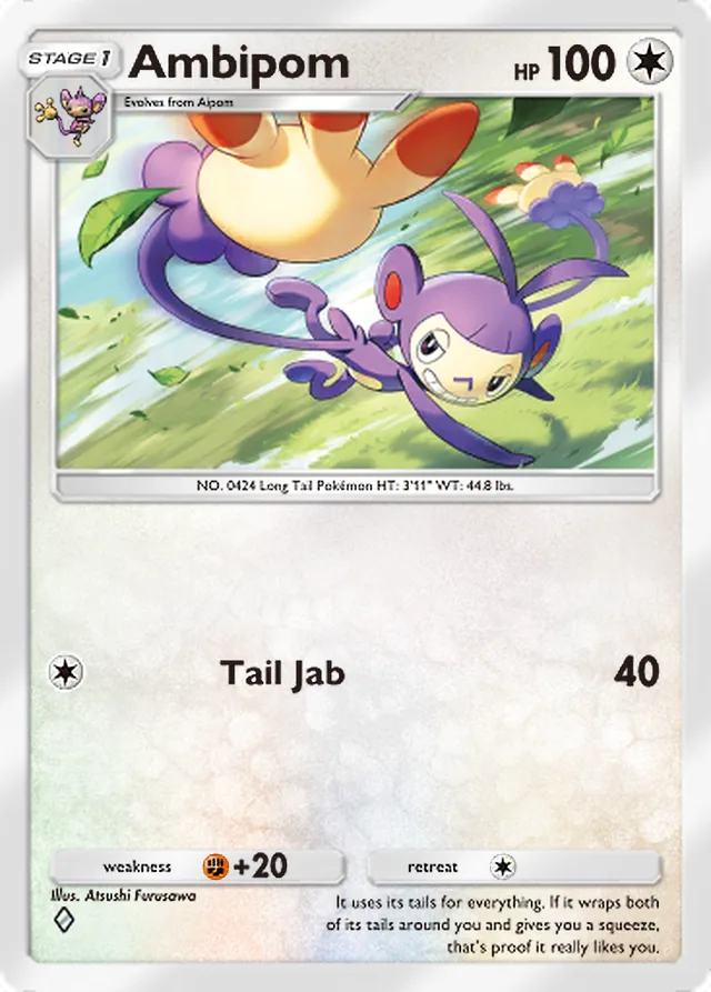 Ambipom, Wisdom of Sea and Sky #143, Stage 1 Colorless Pokémon, illustrated by Atsushi Furusawa