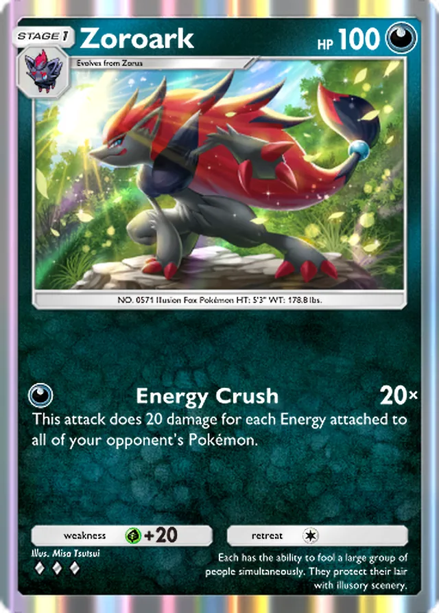 Zoroark, Mega Shine #044, Stage 1 Darkness Pokémon, illustrated by Misa Tsutsui