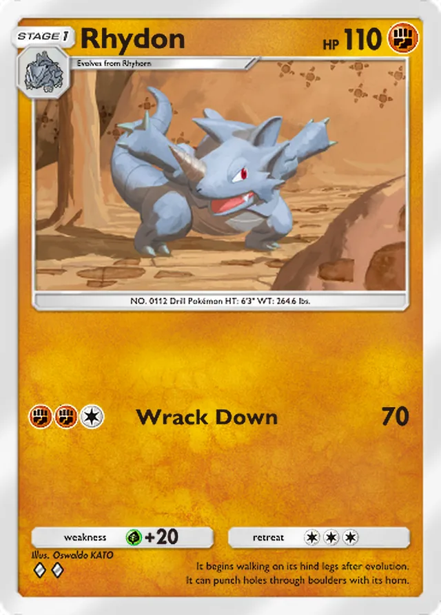 Rhydon, Space-Time Smackdown #081, Stage 1 Fighting Pokémon, illustrated by Oswaldo KATO