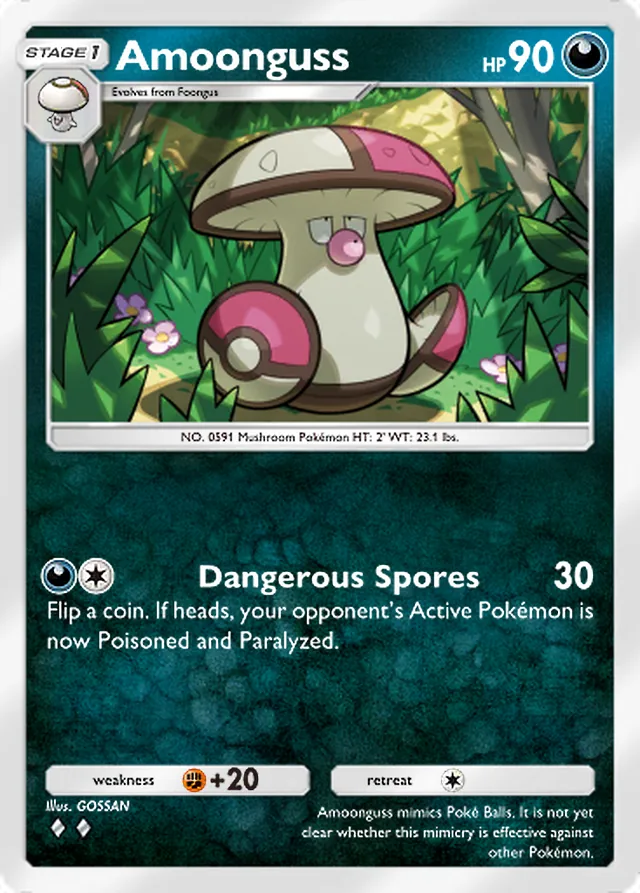 Amoonguss, Pulsing Aura #108, Stage 1 Darkness Pokémon, illustrated by GOSSAN