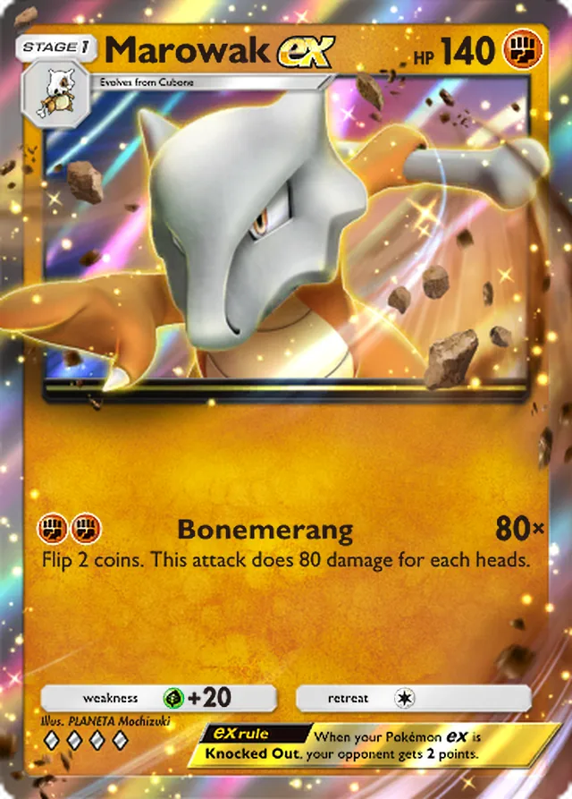 Marowak ex, Genetic Apex #153, Stage 1 Fighting Pokémon, illustrated by PLANETA Mochizuki