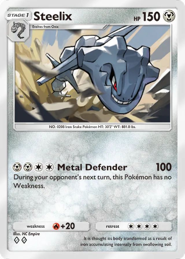 Steelix, Crimson Blaze #051, Stage 1 Metal Pokémon, illustrated by NC Empire
