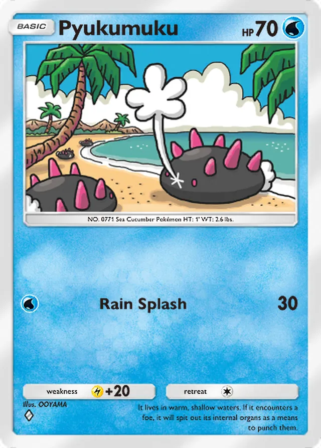 Pyukumuku, Genetic Apex #090, Basic Water Pokémon, illustrated by OOYAMA
