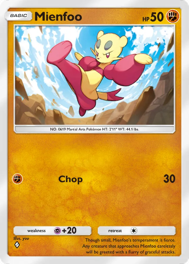 Mienfoo, Crimson Blaze #043, Basic Fighting Pokémon, illustrated by yuu