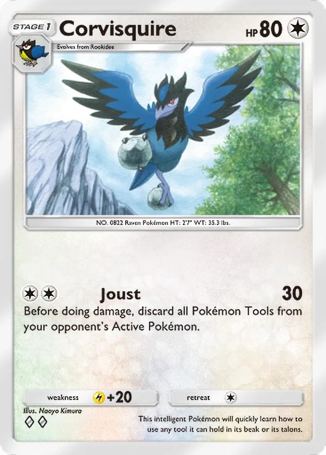 Corvisquire, Pulsing Aura #146, Stage 1 Colorless Pokémon, illustrated by Naoyo Kimura