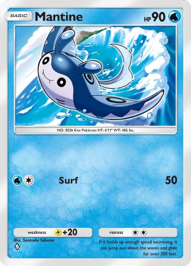 Mantine, Extradimensional Crisis #010, Basic Water Pokémon, illustrated by Sanosuke Sakuma