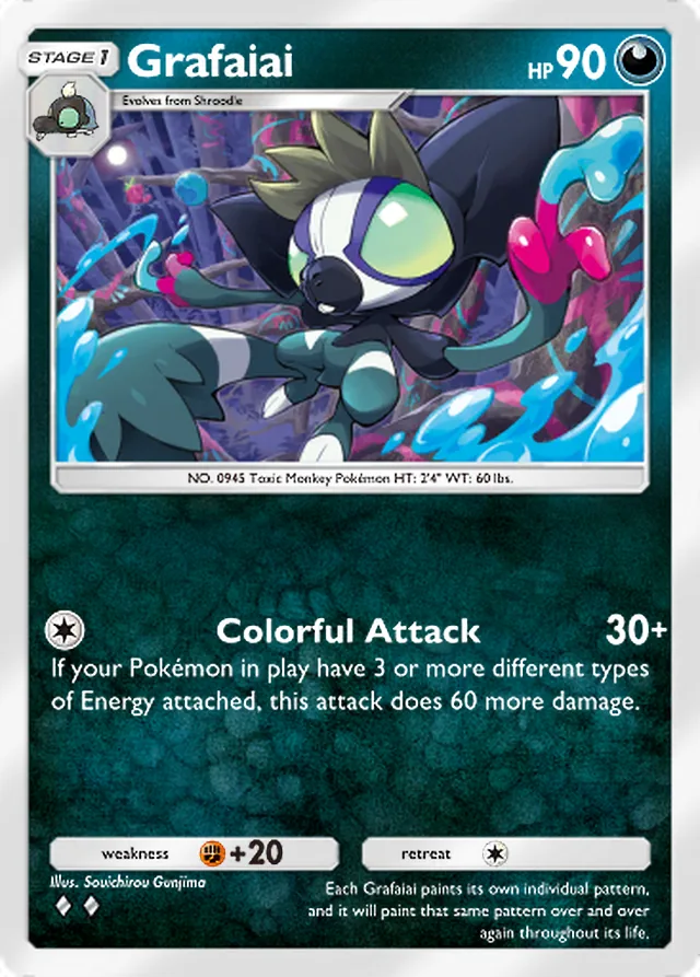 Grafaiai, Paldean Wonders #070, Stage 1 Darkness Pokémon, illustrated by Souichirou Gunjima