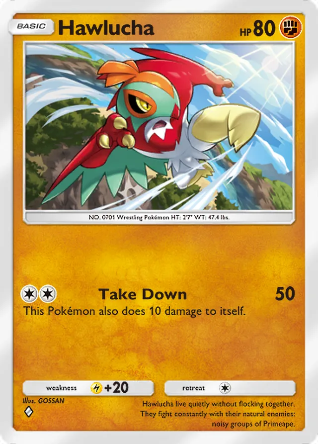 Hawlucha, Mega Shine #036, Basic Fighting Pokémon, illustrated by GOSSAN