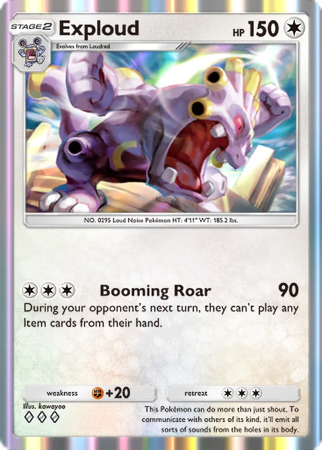 Exploud, Mega Rising #192, Stage 2 Colorless Pokémon, illustrated by kawayoo