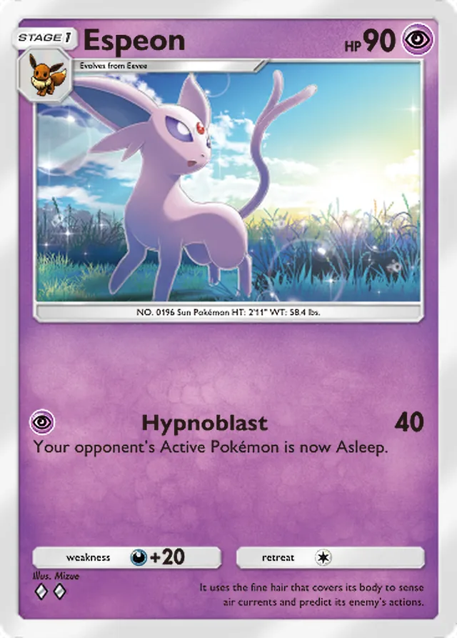 Espeon, Paradox Drive #020, Stage 1 Psychic Pokémon, illustrated by Mizue