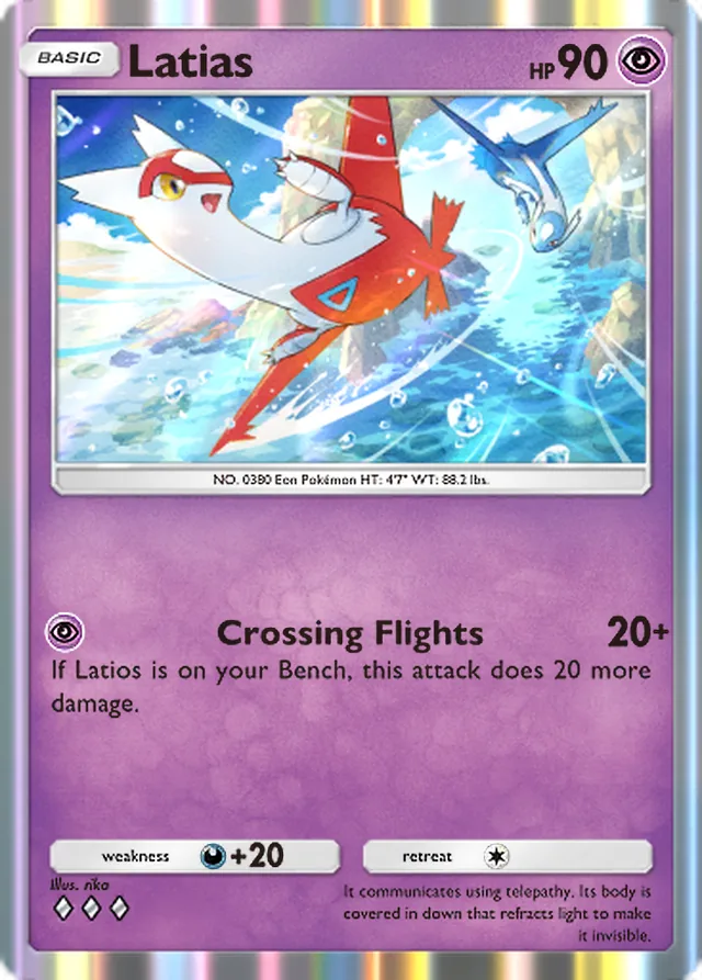 Latias, Secluded Springs #036, Basic Psychic Pokémon, illustrated by rika