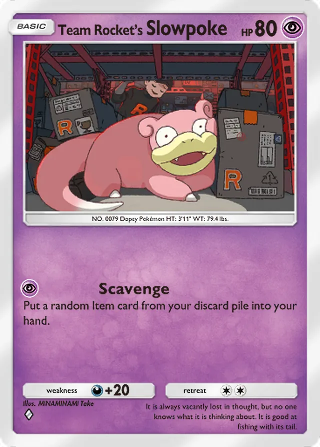 Team Rocket’s Slowpoke, Team Rocket’s Ambition #025, Basic Psychic Pokémon, illustrated by MINAMINAMI Take