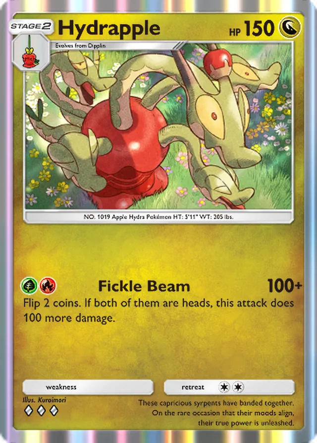 Hydrapple, Ruler of the Skies #127, Stage 2 Dragon Pokémon, illustrated by Kuroimori