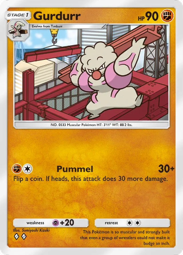 Gurdurr, Ruler of the Skies #088, Stage 1 Fighting Pokémon, illustrated by Sumiyoshi Kizuki