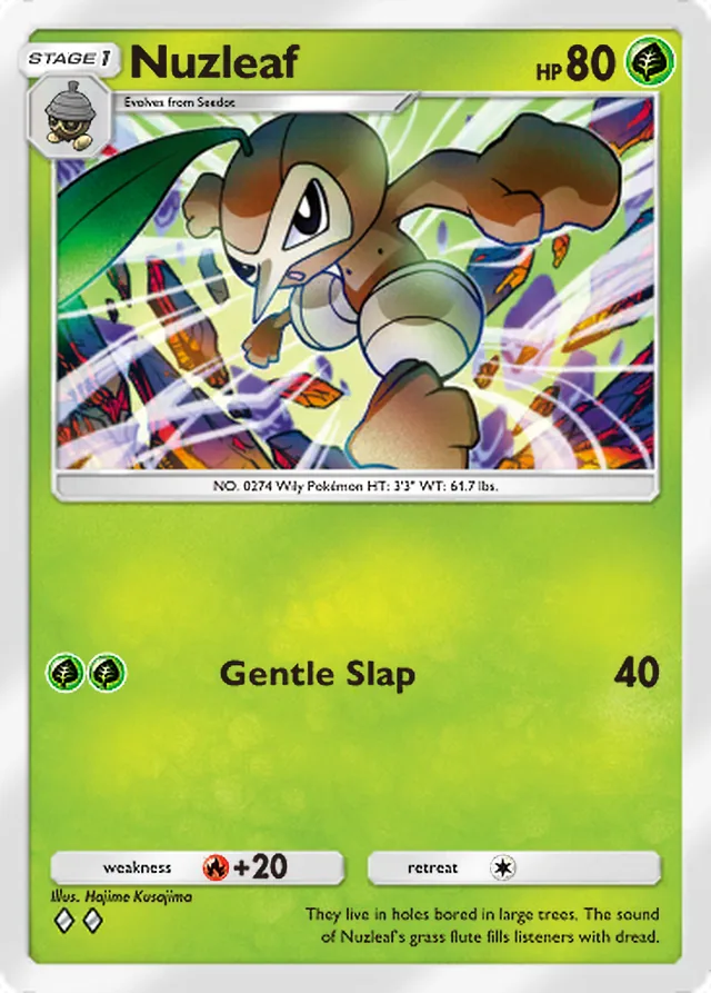 Nuzleaf, Mega Rising #009, Stage 1 Grass Pokémon, illustrated by Hajime Kusajima
