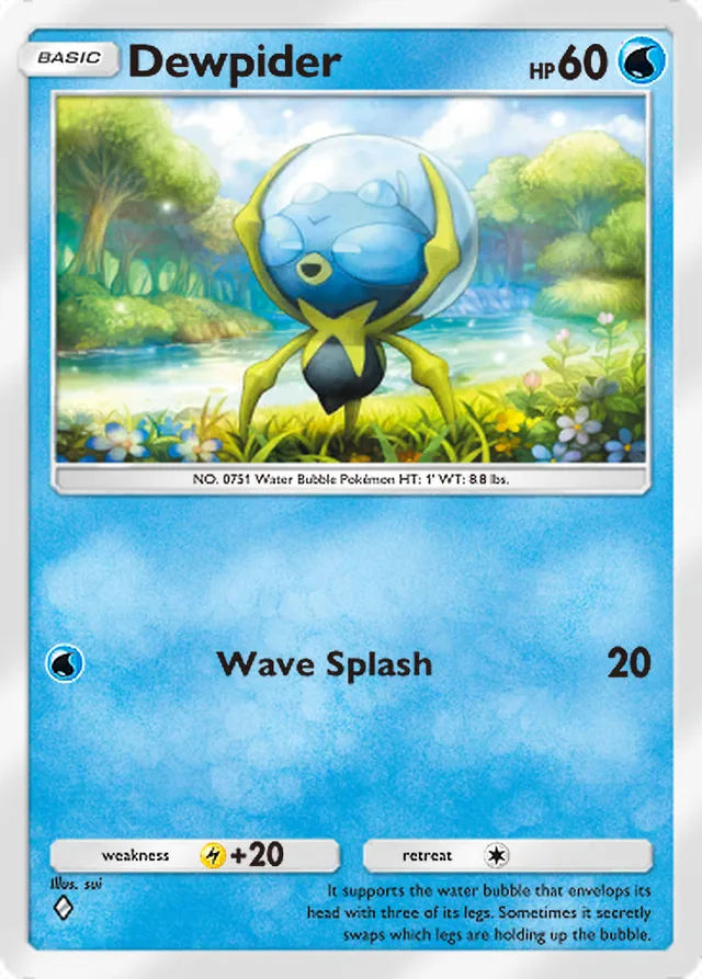 Dewpider, Ruler of the Skies #046, Basic Water Pokémon, illustrated by sui