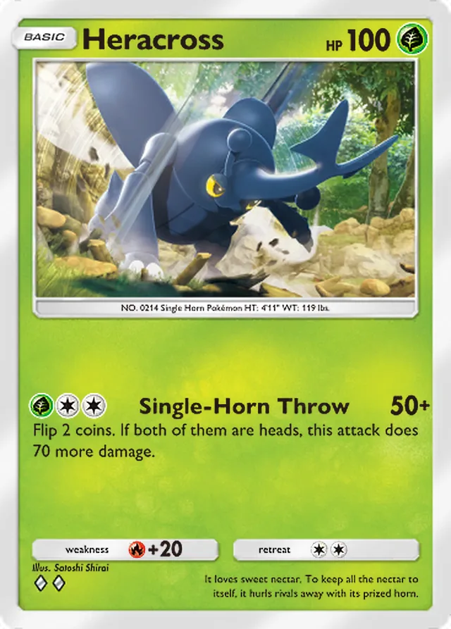 Heracross, Triumphant Light #001, Basic Grass Pokémon, illustrated by Satoshi Shirai