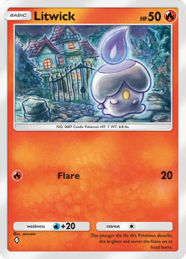 Litwick, Mega Rising #041, Basic Fire Pokémon, illustrated by sowsow