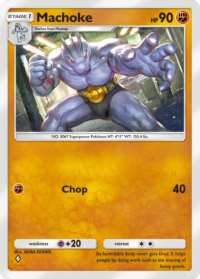 Machoke, Fantastical Parade #080, Stage 1 Fighting Pokémon, illustrated by AKIRA EGAWA