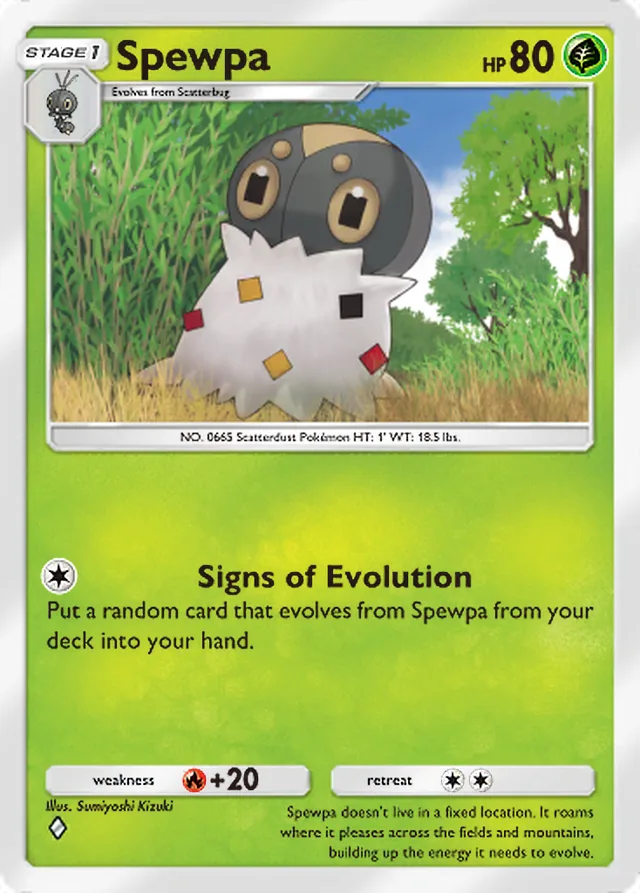 Spewpa, Fantastical Parade #012, Stage 1 Grass Pokémon, illustrated by Sumiyoshi Kizuki