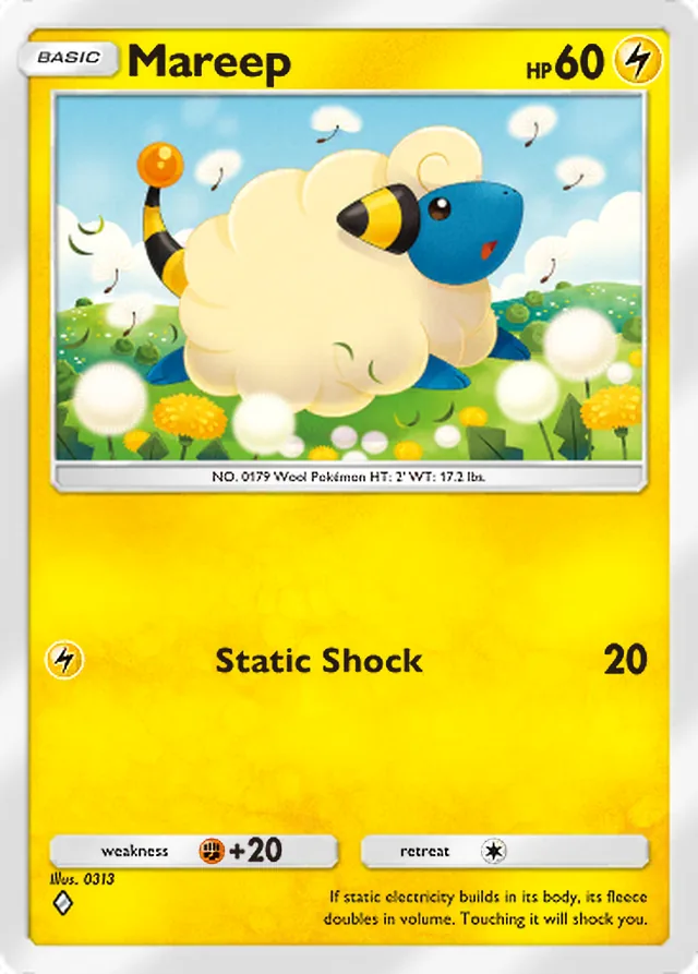 Mareep, Wisdom of Sea and Sky #067, Basic Lightning Pokémon, illustrated by 0313
