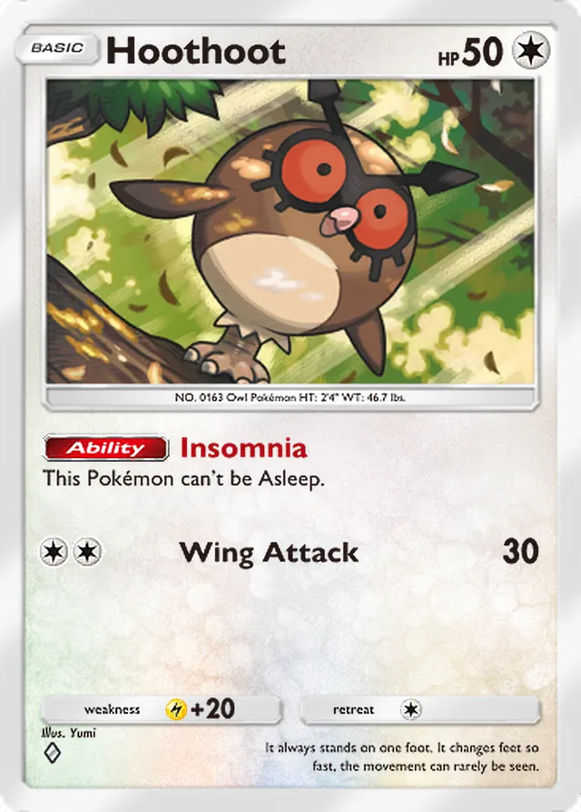 Hoothoot, Wisdom of Sea and Sky #140, Basic Colorless Pokémon, illustrated by Yumi