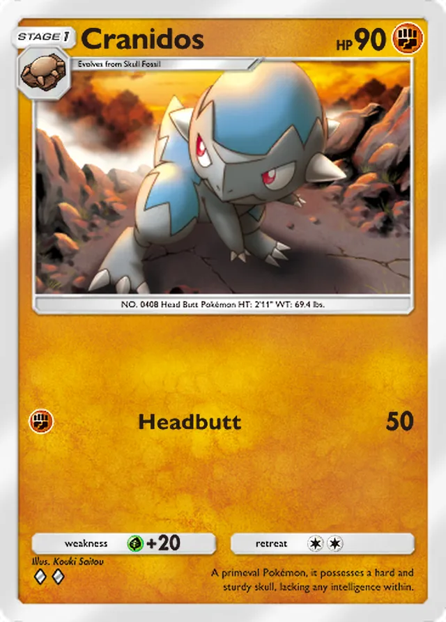 Cranidos, Space-Time Smackdown #088, Stage 1 Fighting Pokémon, illustrated by Kouki Saitou