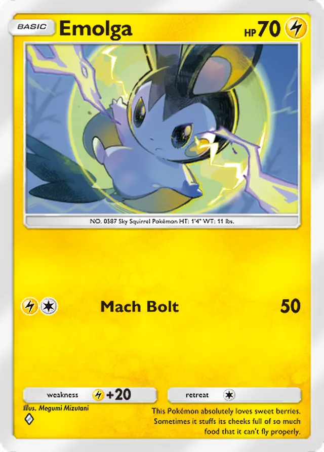 Emolga, Crimson Blaze #027, Basic Lightning Pokémon, illustrated by Megumi Mizutani
