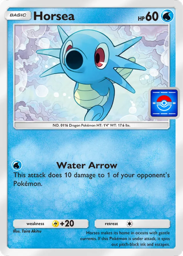 Horsea, Promo-A #094, Basic Water Pokémon, illustrated by Taira Akitsu