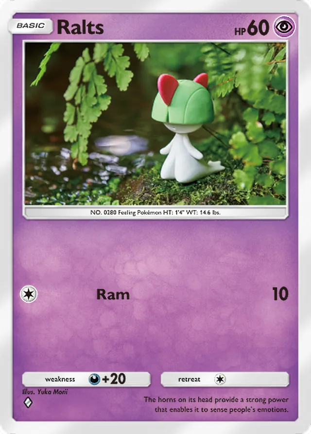 Ralts, Genetic Apex #130, Basic Psychic Pokémon, illustrated by Yuka Morii