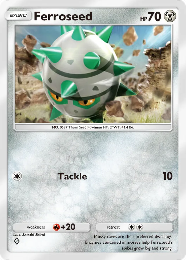 Ferroseed, Fantastical Parade #115, Basic Metal Pokémon, illustrated by Satoshi Shirai