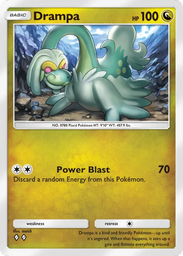 Drampa, Ruler of the Skies #124, Basic Dragon Pokémon, illustrated by match