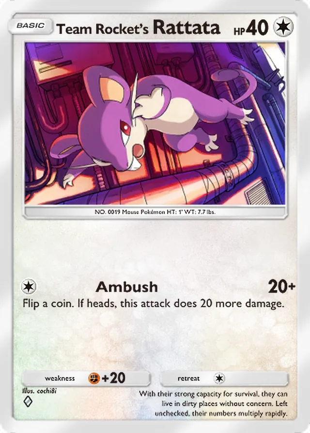 Team Rocket’s Rattata, Team Rocket’s Ambition #058, Basic Colorless Pokémon, illustrated by cochi8i