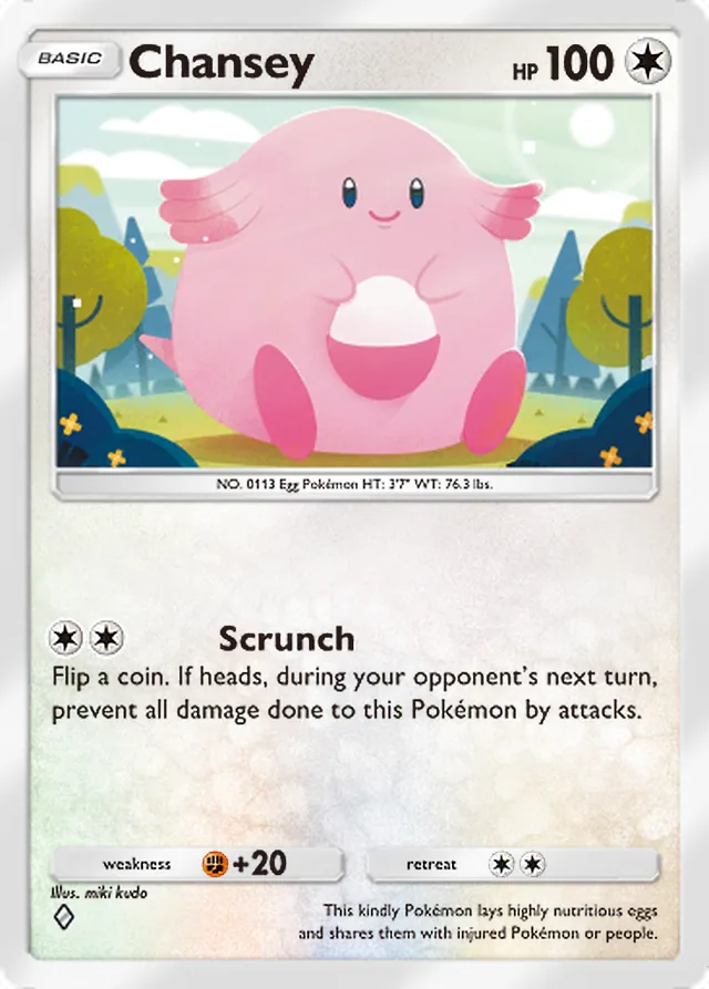 Chansey, Wisdom of Sea and Sky #131, Basic Colorless Pokémon, illustrated by miki kudo