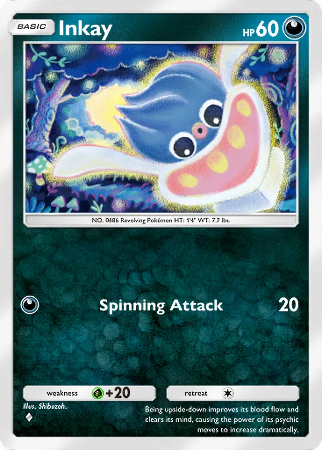 Inkay, Pulsing Aura #111, Basic Darkness Pokémon, illustrated by Shibuzoh.