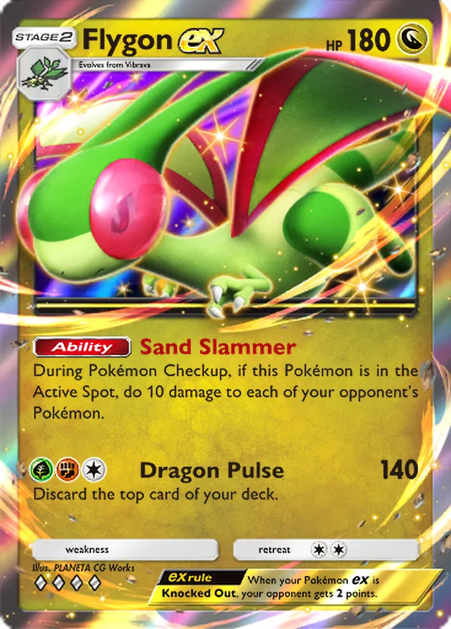 Flygon ex, Pulsing Aura #126, Stage 2 Dragon Pokémon, illustrated by PLANETA CG Works