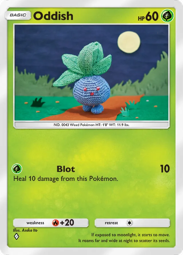 Oddish, Space-Time Smackdown #001, Basic Grass Pokémon, illustrated by Asako Ito