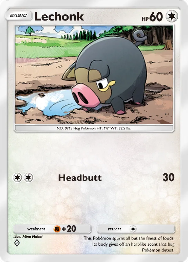 Lechonk, Team Rocket’s Ambition #065, Basic Colorless Pokémon, illustrated by Mina Nakai
