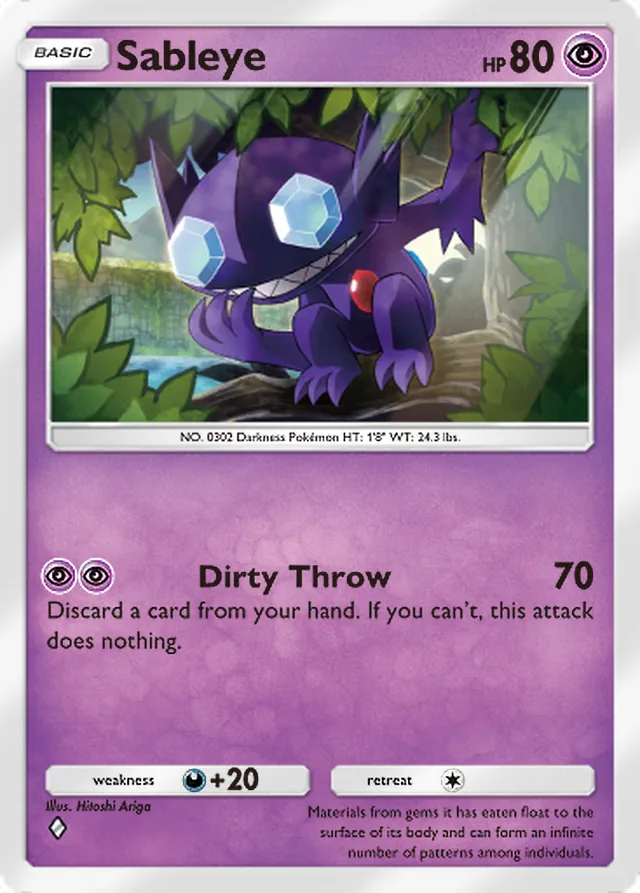 Sableye, Mega Rising #101, Basic Psychic Pokémon, illustrated by Hitoshi Ariga