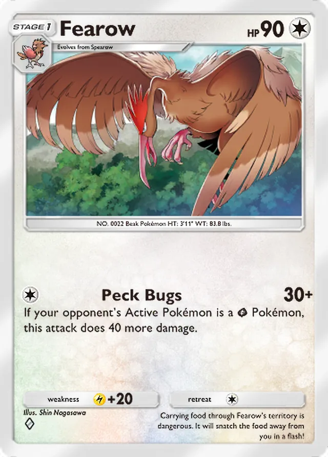 Fearow, Wisdom of Sea and Sky #130, Stage 1 Colorless Pokémon, illustrated by Shin Nagasawa
