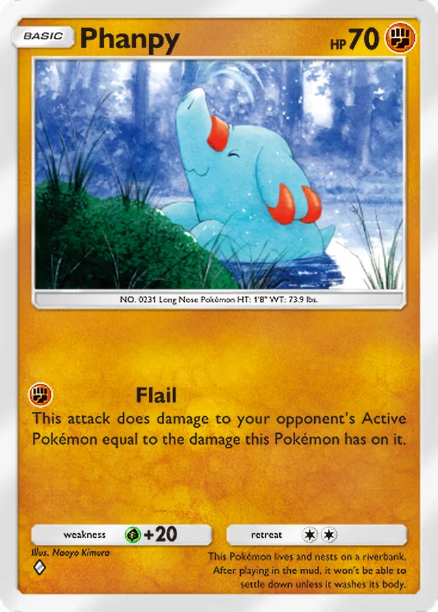 Phanpy, Secluded Springs #043, Basic Fighting Pokémon, illustrated by Naoyo Kimura