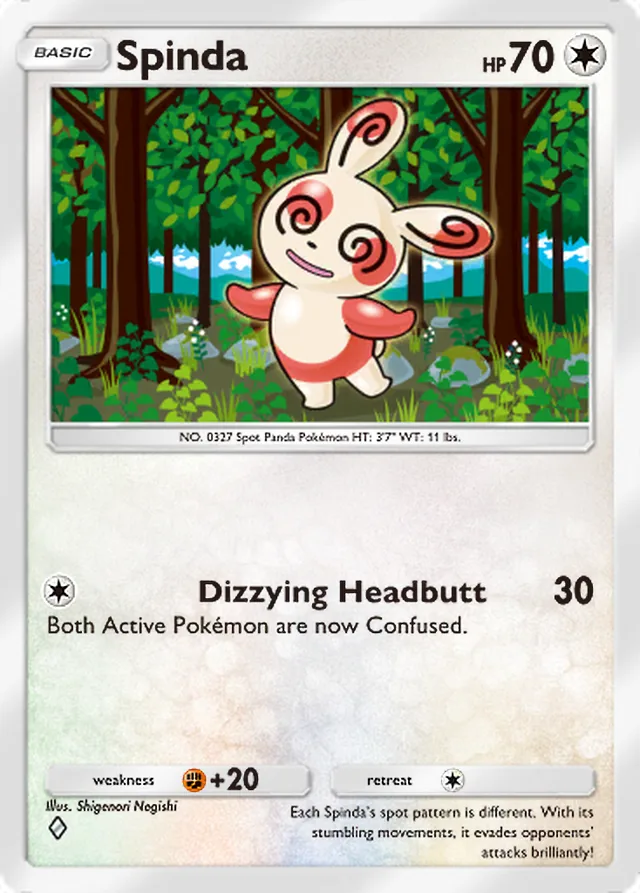 Spinda, Mega Rising #195, Basic Colorless Pokémon, illustrated by Shigenori Negishi