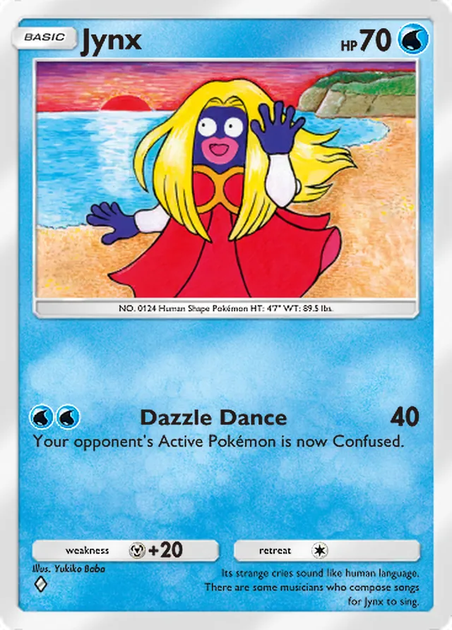 Jynx, Secluded Springs #019, Basic Water Pokémon, illustrated by Yukiko Baba