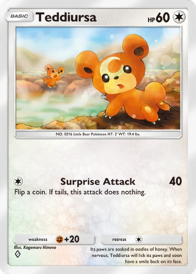 Teddiursa, Secluded Springs #060, Basic Colorless Pokémon, illustrated by Kagemaru Himeno