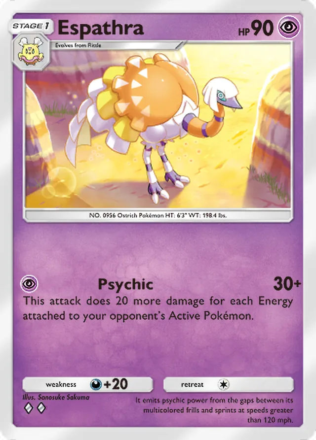 Espathra, Paldean Wonders #051, Stage 1 Psychic Pokémon, illustrated by Sanosuke Sakuma