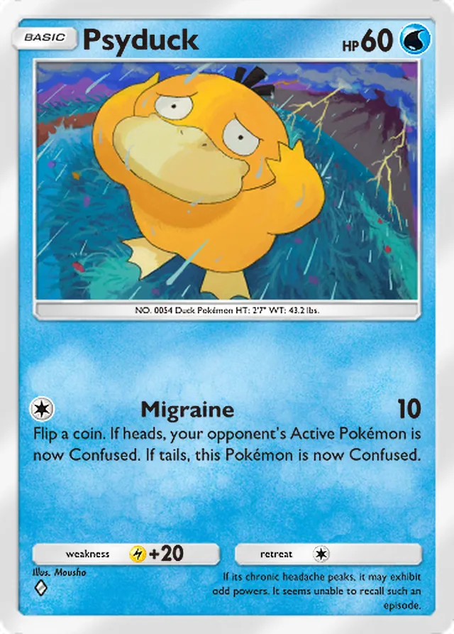 Psyduck, Ruler of the Skies #030, Basic Water Pokémon, illustrated by Mousho