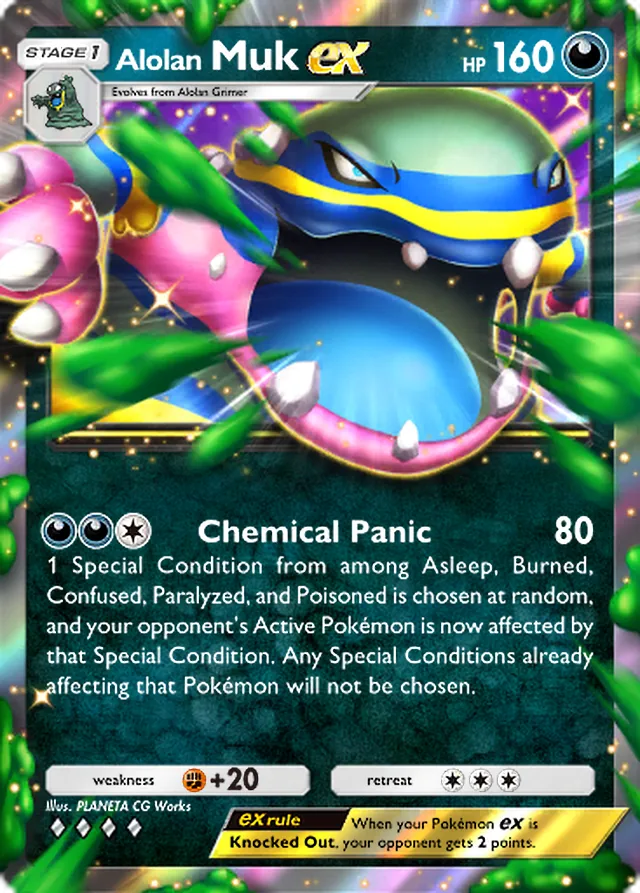 Alolan Muk ex, Celestial Guardians #111, Stage 1 Darkness Pokémon, illustrated by PLANETA CG Works