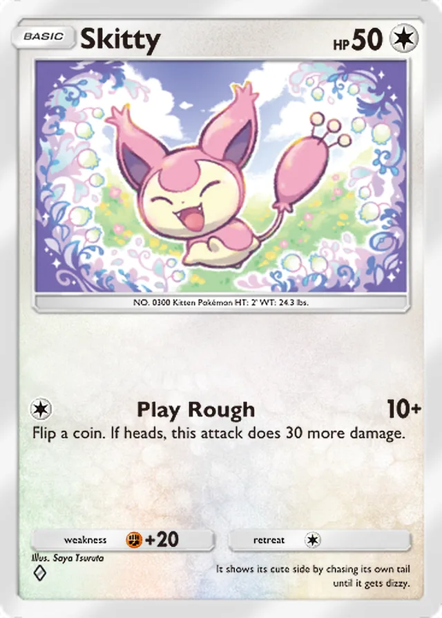 Skitty, Mega Rising #193, Basic Colorless Pokémon, illustrated by Saya Tsuruta