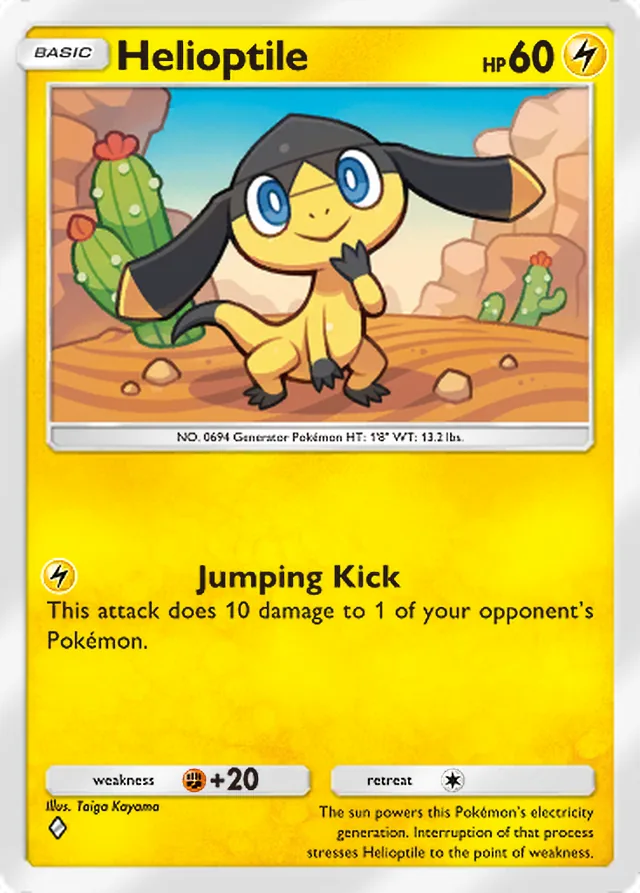 Helioptile, Ruler of the Skies #060, Basic Lightning Pokémon, illustrated by Taiga Kayama