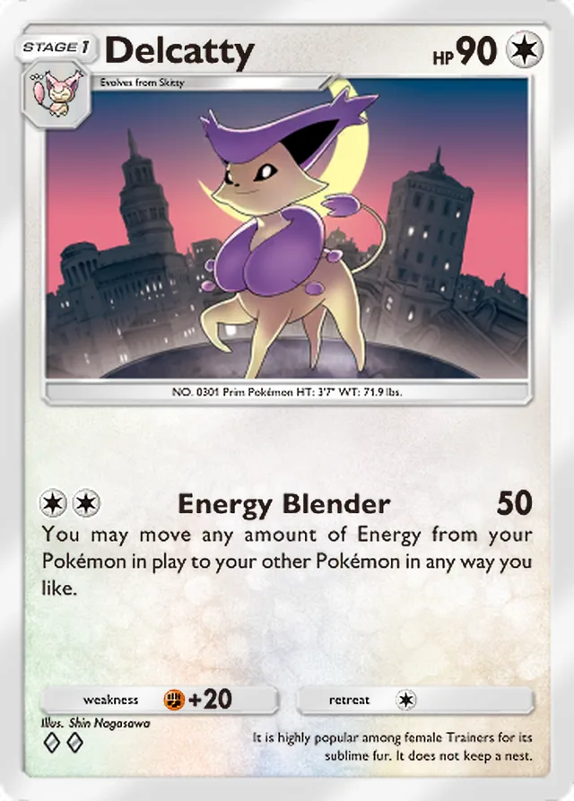 Delcatty, Ruler of the Skies #135, Stage 1 Colorless Pokémon, illustrated by Shin Nagasawa